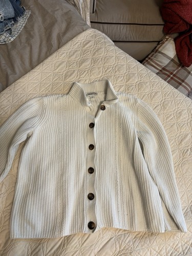 Coldwater Creek Vintage Ivory Rib-Knit Button Cardigan Sweater M—Twee/preppy