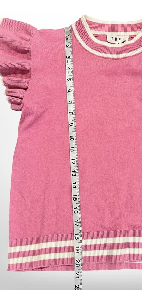 Suéter THML para mujer manga pequeña con volantes cuello redondo pulóver TMK1815-PK tejido Top Foto 3 de 4