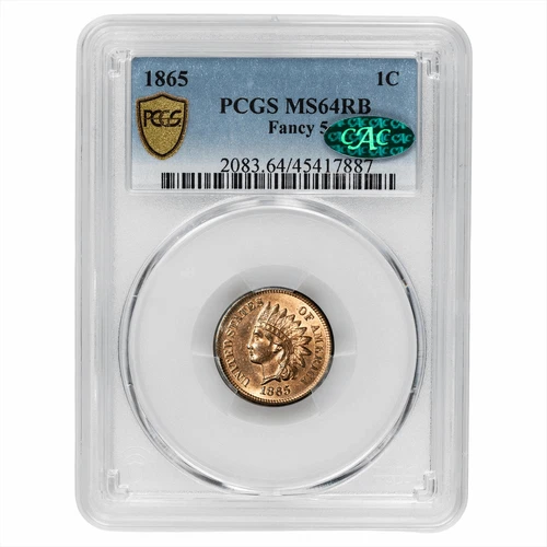 1865 Indian Head Cent 1C Fancy 5 PCGS MS 64 RB CAC