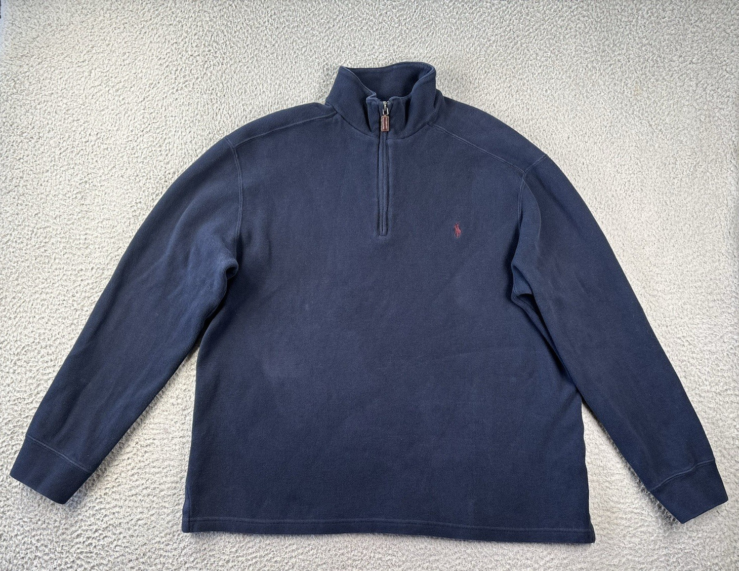 Vtg Polo Ralph Lauren Quarter Zip Pullover Mens Large Navy Blue Burgundy Pony