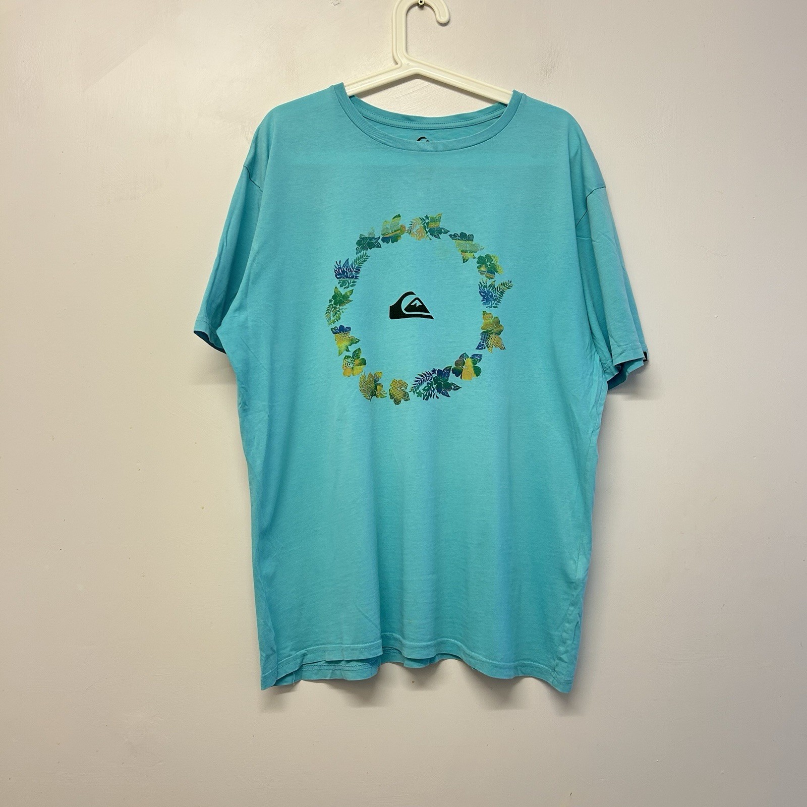 Quiksilver Y2K Centre Logo Blue Surf Skate T-Shirt Size XL Mens Regular Fit