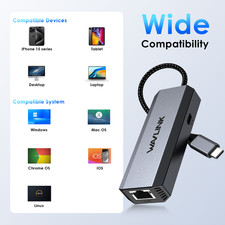 WAVLINK 2.5 Gbps USB C to Ethernet Adapter USB-C to RJ45 Network Converter 95W