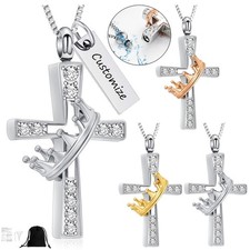 Cross Urn Necklace for Ashes for Women Men Crown Cremation Jewelry Ashes Holder