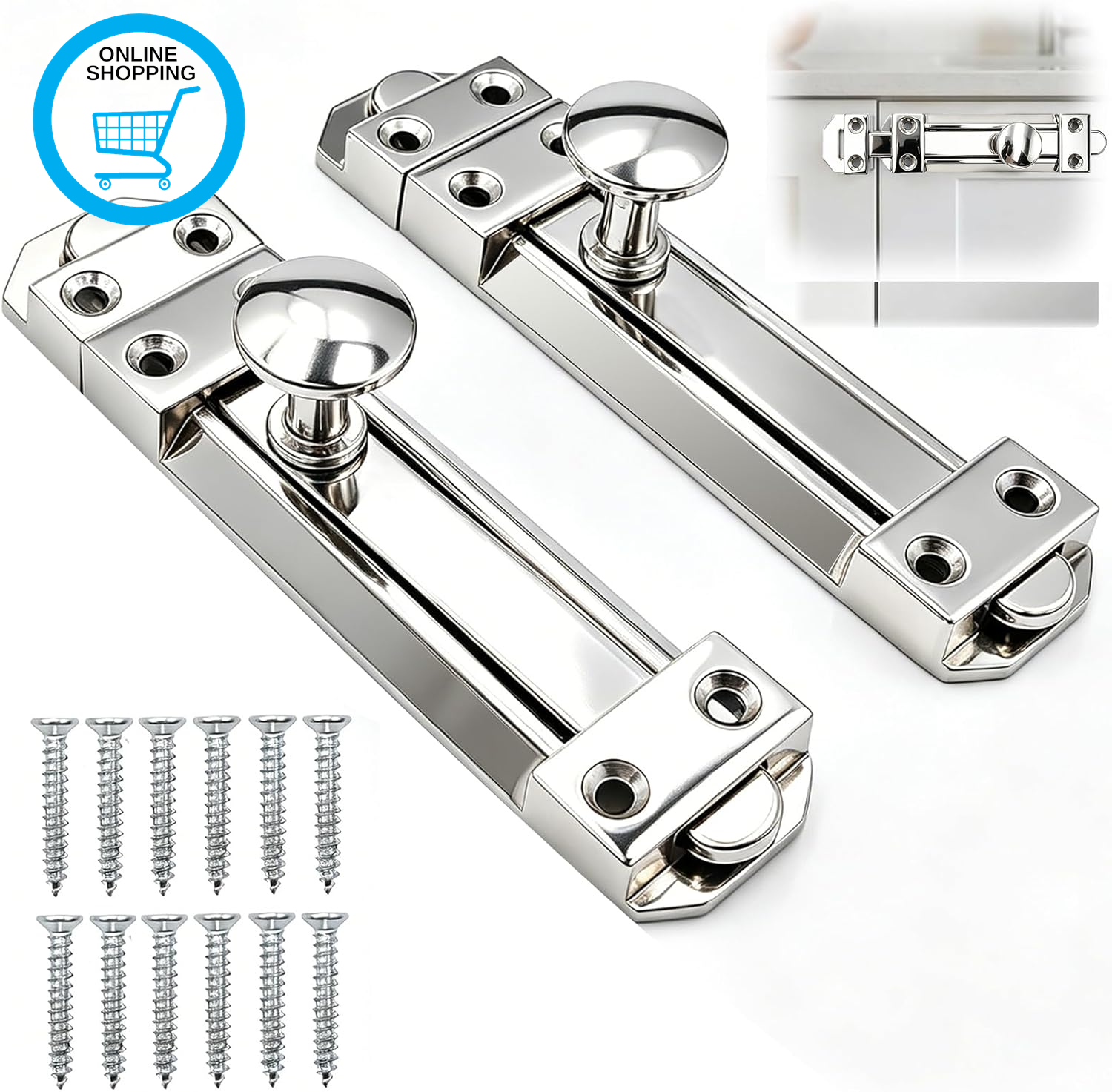2 Pack Chrome Door Bolt Sliding Surface Mounted Latches 4 Inch/100Mm Heavy Duty
