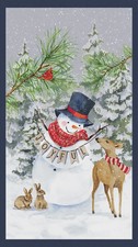 Joyful Snowman Fabric Quilt Panel Henry Glass 24" x 44" Winter