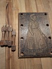 Antique Flemish Pyrography Wood Wall Plaque Girl W Pegs Hanging — photo 7