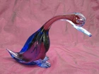 Vintage MURANO, Italy art glass Goose / Duck figure purple & blue 9"