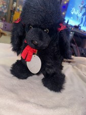 Vintage Geoffrey Classics Solid Black Poodle Plush Puppy Dog Toy Red Bows 1988