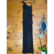 NWT Lulus Poised Performance Black Plisse One-Shoulder Maxi Dress Banquet Size S