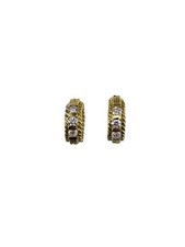 Judith Ripka 18K Yellow Gold Diamond Huggie Hoop Earrings w/Pouch #24968
