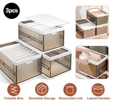 3-Pack Foldable Storage Bins w/ Lid Handle  Divider - Stackable Organizer Box