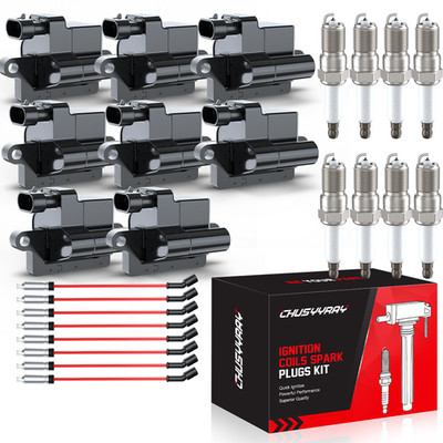 8-Pack Square Ignition Coil & Spark Plug Wire For Chevy GMC 4.8L 5.3L 6.0L 8.1L