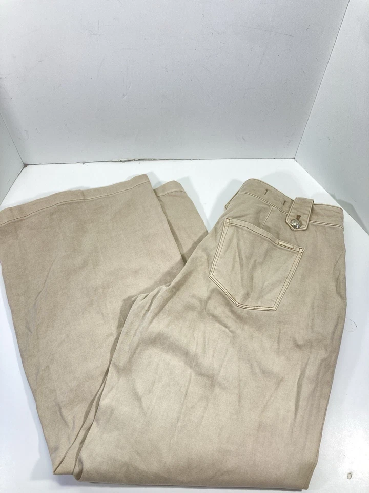 Pantalones de pierna ancha White House Black Market para mujer talla 10 34X31 beige plata conchos Foto 2 de 4