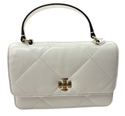 Tory Burch Mini Kira Diamond Quilt Top-Handle Crossbody in White