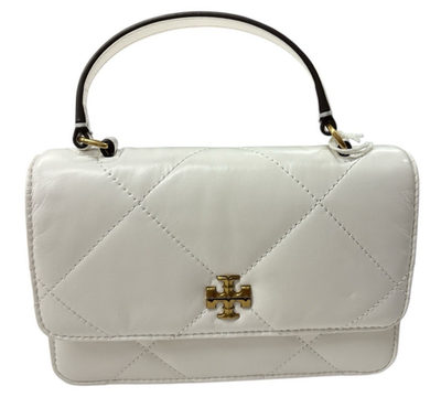 Tory Burch Mini Kira Diamond Quilt Top-Handle Crossbody in White