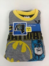 BATMAN Black Grey  Blue Kids PJs 2pc Set Long Sleeve Flannel Pajamas Size 8
