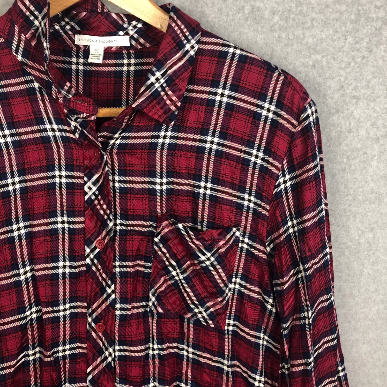Threads 4 Thought Red Button Down Plaid Tunic Siz… - image 2