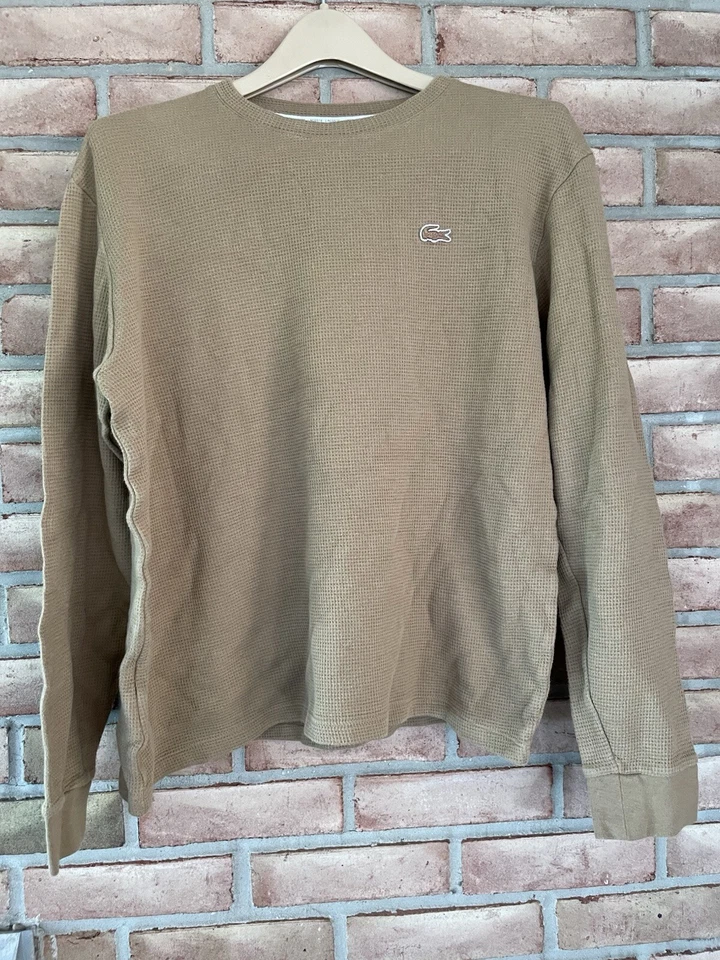 Camisa Lacoste Para Hombre Grande Tostada Tejido Gofre Prendas para Dormir Manga Larga Pullover con Logo Foto 2 de 4
