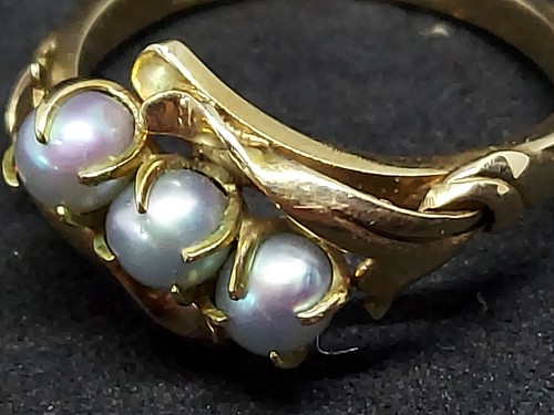 BEAUTIFUL 14k Gold 585 P TAJ. 5mm Akoya 3 Pearl Ring & Earrings 5.6g - Picture 3 of 12
