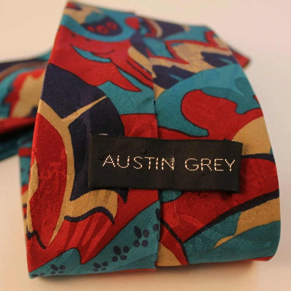 Gravata Austin cinza Itália abstrata floral seda 3 3/4" de largura - Imagem 2 de 2