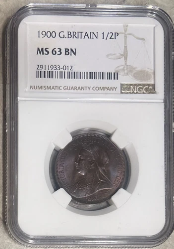 1900 Great Britain 1/2 Penny NGC MS 63 BN