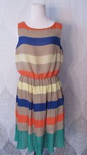 Freeway Multi Color Tan Pleated Skirt Sleeveless Career Work Dress Size M