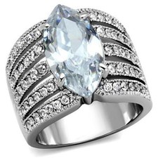 Marquise silver ring cocktail 5 carat cubic zirconia stainless steel