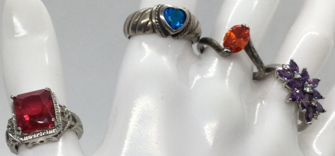 Sterling Silver Stamped 925 Glass Stone Rings Sz 7 4Pcs eBay