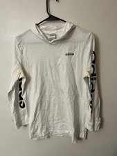 Adidas Hoodie Long Sleeve Shirt Youth Boy XL White Graphic Print Logo