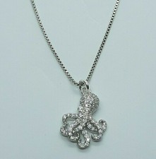 COLLANA CON PENDENTE POLIPO PLACCATO ORO BIANCO 18KT uomo donna 