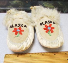 Hand made in Alaska child size moccasins with Alaska  floral Bead work, decor