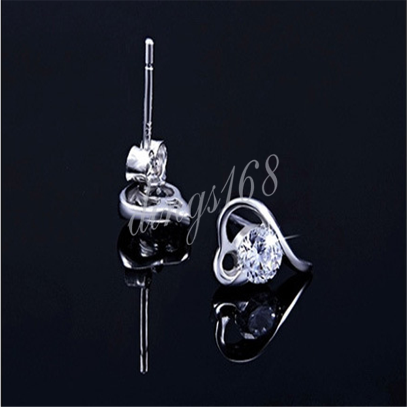 925 Sterling Silver Tarnish-Resist Crystal Curved Open Heart Post Earrings K1120