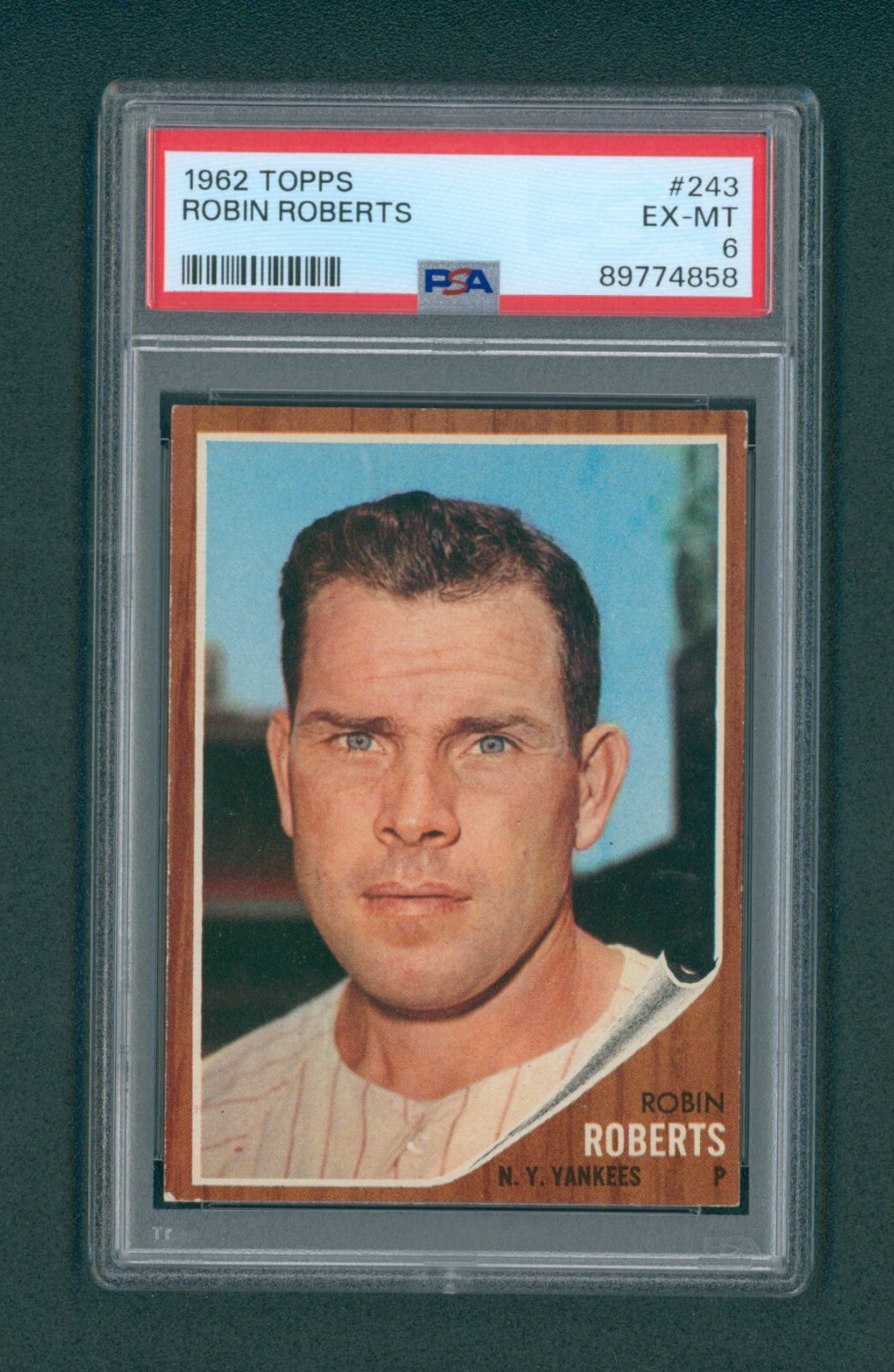 1962 Topps Baseball Card - #243 Robin Roberts PSA 6 EXMT