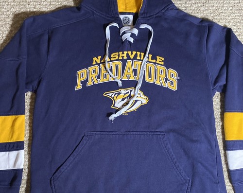 Nashville Predators Lace Up Pullover Hoodie Heavy Sweatshirt Mens M Official NHL - Picture 2 of 4