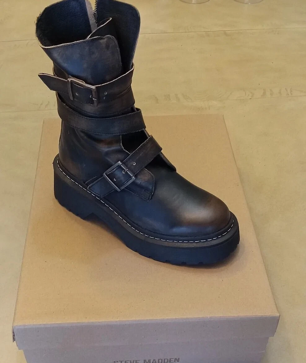 STEVE MADDEN Sarge Motorcycle Boots Black-Brown Size 10 | eBay