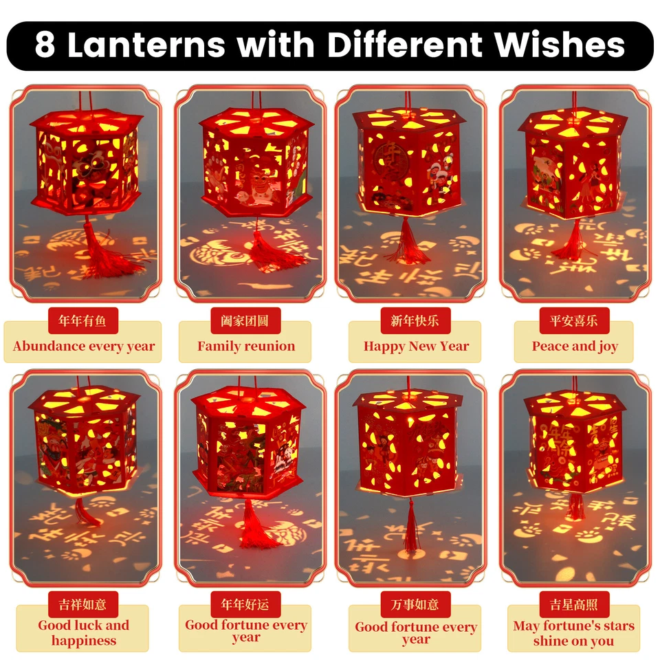 8 Piezas Linternas Año Nuevo Chino Rojo Cortes de Papel Linternas Festival Decoración para Niños Foto 2 de 4