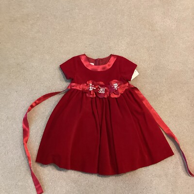NWT PLUM PUDDING 18 MONTH VELVET HOLIDAY SEASON/ PARTY DRESS, RED, FLOWERS