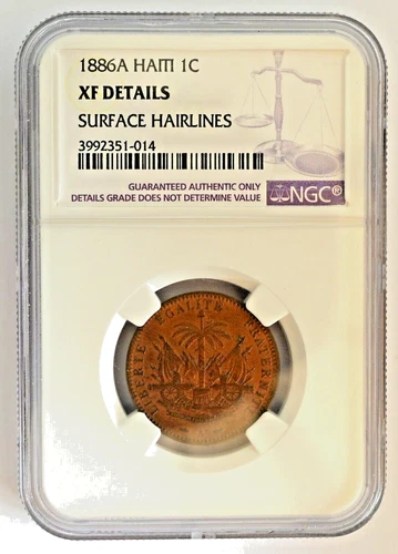 1886 Haiti Republic Beautiful Bronze 1 Centime CURRENCY MONEY Coin NGC