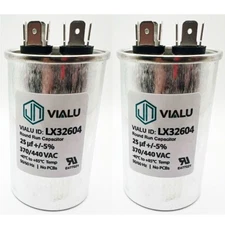 Pack of 2 - VIALU - 25 uf/MFD 370 VAC volts Round Run Capacitor 50/60 Hz