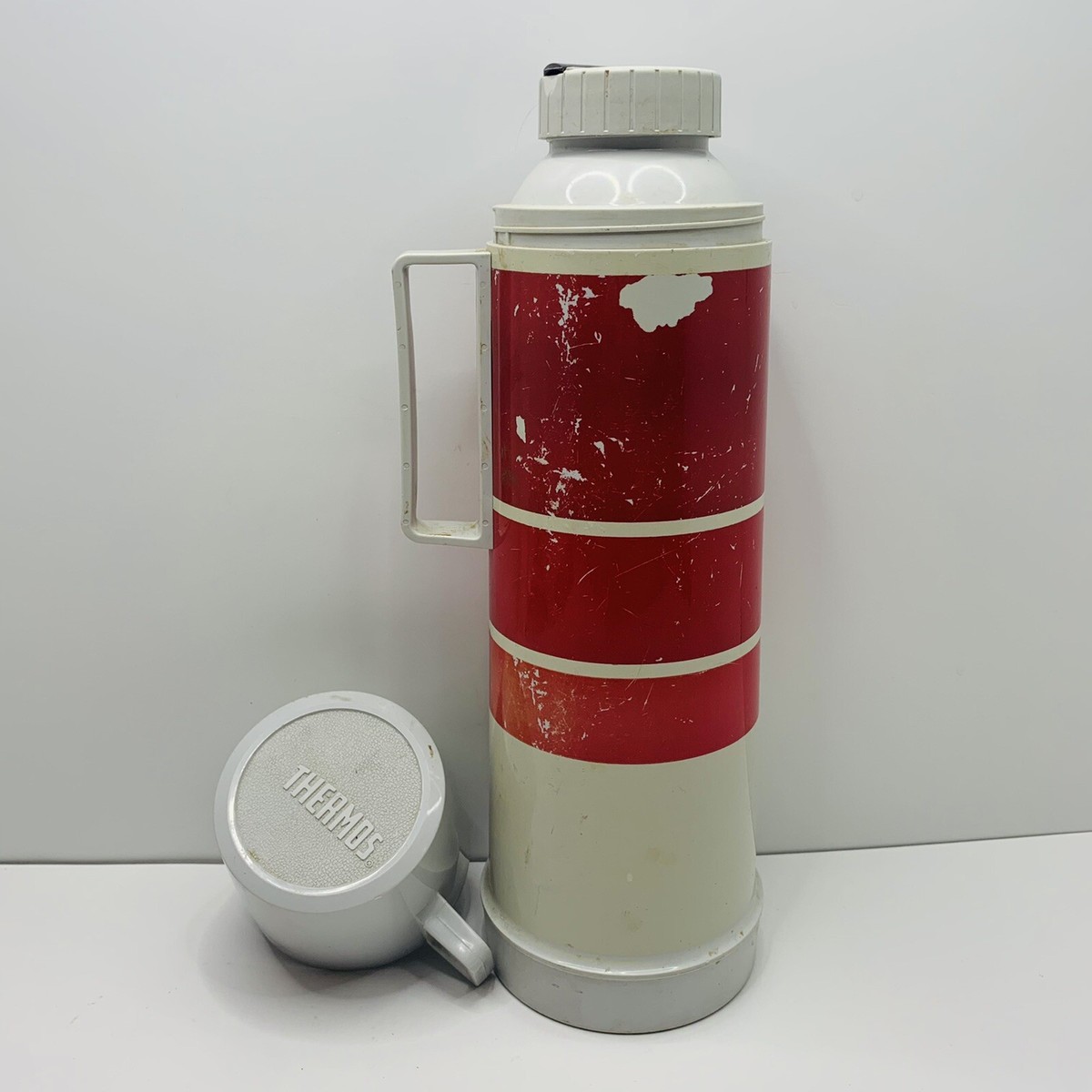 Vintage Thermos 10oz Food Jar Coffee Canister￼- Red/White