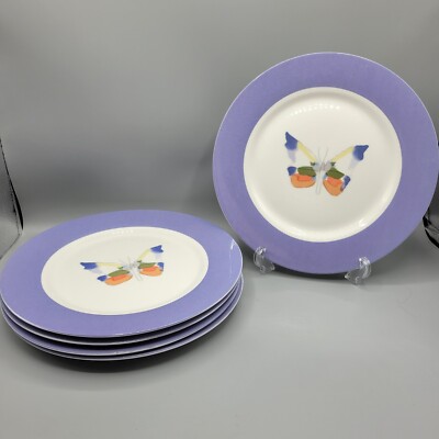 Lynne's Farfalla Purple Dinner Plates With Butterfly,  Set Of 5, 10.5'' Plates