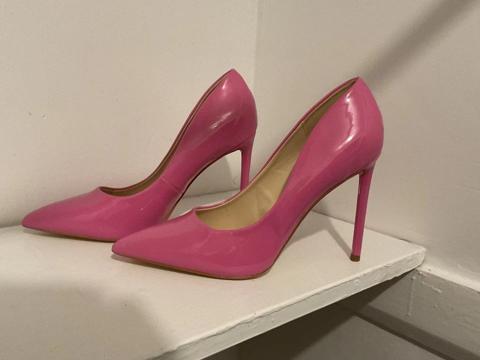 Sapato formal clássico biqueira pontiaguda salto alto salto agulha couro envernizado rosa 8,5 - Imagem 2 de 4