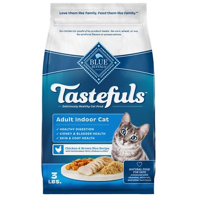 Blue Buffalo Tastefuls Indoor Adult Cat Food 3 lb Chicken Brown Rice Recipe