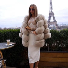 Long Elegant Women Real Natural Fox Fur Coat Winter Thick Girls Overcoat Jacket