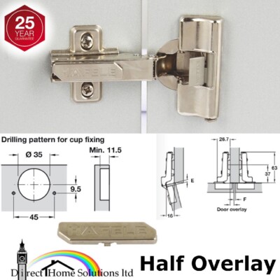 HAFELE 110° VERDECKTES STANDARD SLIDE ON HALF OVERLAY SOFT CLOSE SCHARNIER