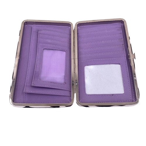 Wallet Clutch Purple w/Zebra Stripes Snap Closure Purse Rhinestones Flower - Picture 9 of 10
