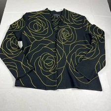 Ming Wang Embroidered Jacket Black Yellow Abstract Elegant Timeless Blazer XL