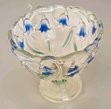 Walther Glas Clear & Blue Floral Pressed Glass Bowl Made in Germany
