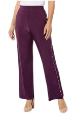 Antthony Women's Studded Trim Stretch Pull-On Pant Plum