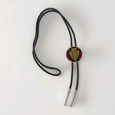Southwestern Style Arrowhead Bolo Tie Black Braided Cord Silver Tone Tips